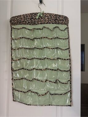 Leopard Trim Hanging Jewelry & Accessory Organizer in Mint Green